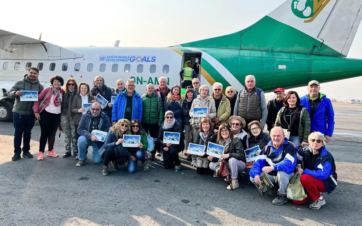 Passengers with their boarding cards before an Everest mountain flight