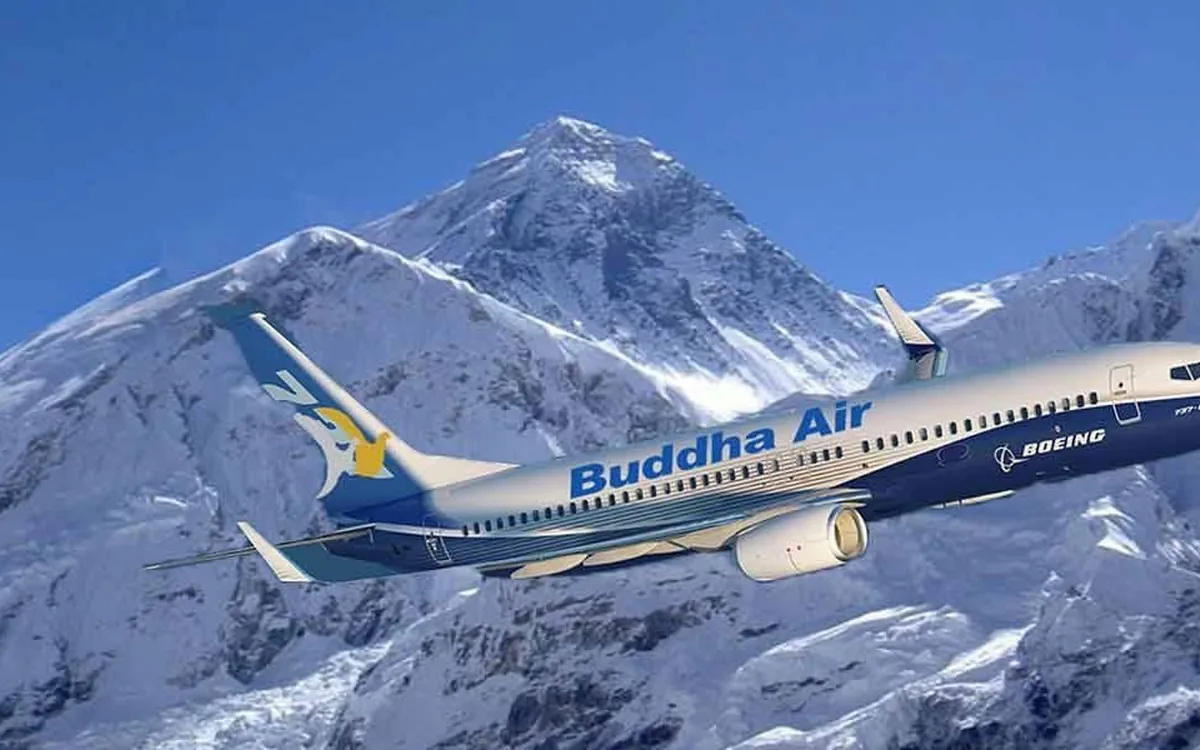 An Everest mountain flight filmed from the cabin